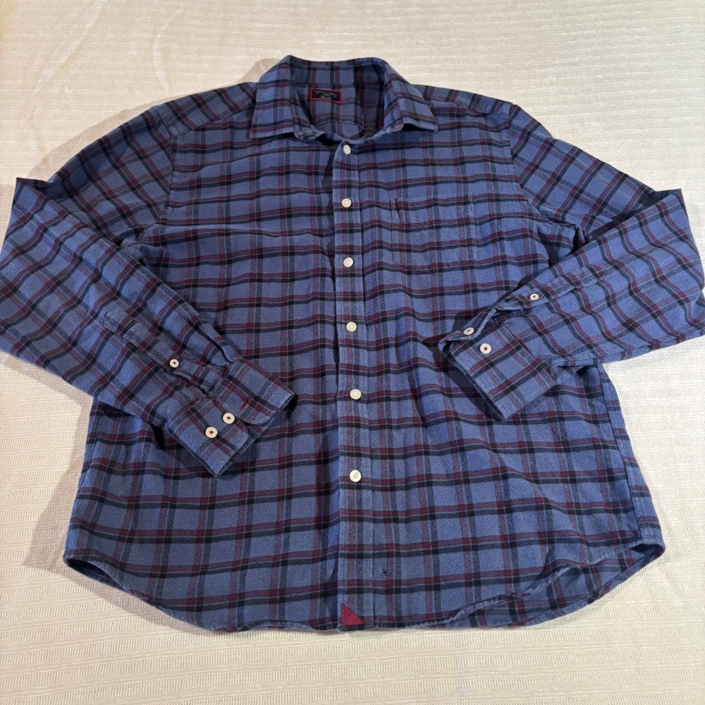 Untuckit Scavino Mens Blue Plaid Flannel Button Down Shirt 41002 Cotton XL